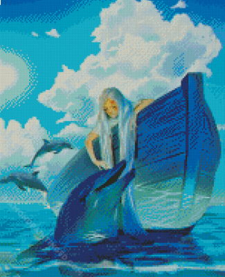 Woman In Boat With Dolphin Diamond Paintings