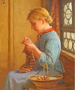 Young Girl Knitting Diamond Paintings