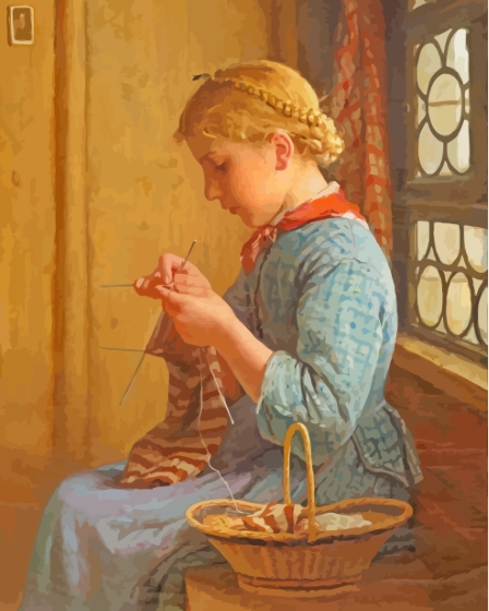Young Girl Knitting Diamond Paintings