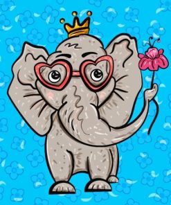 Cute Elephant In Glasses And Flower Diamond Paintings