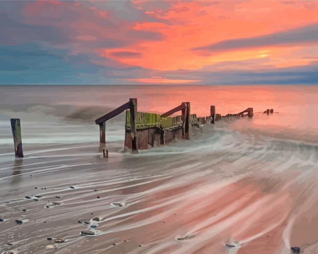 England Hornsea Beach At Sunset Diamond Paintings