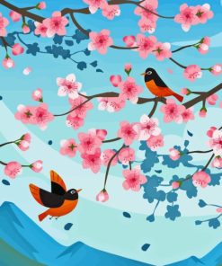 Illustration Blossom And Birds Diamond Paintings