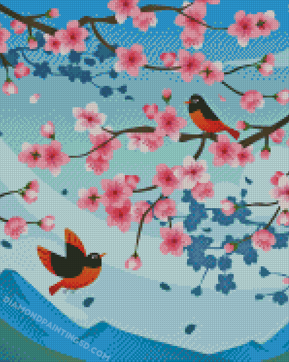 Illustration Blossom And Birds Diamond Paintings