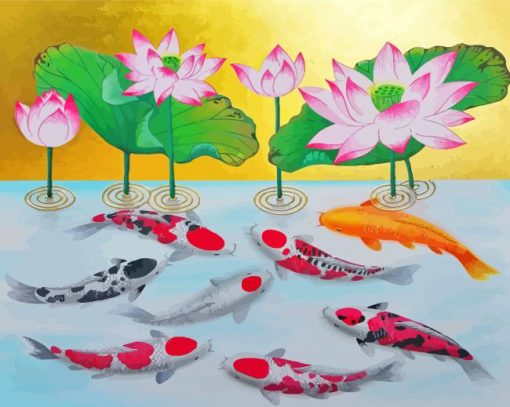 Koi Fish And Lotus Diamond Paintings