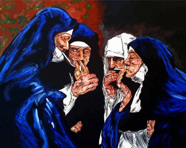 Abstract Smoking Nun Diamond Paintings