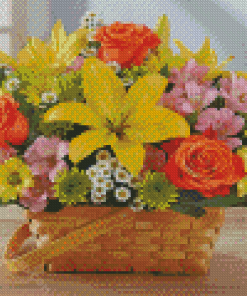 Beautiful Flowers In Basket Diamond Paintings