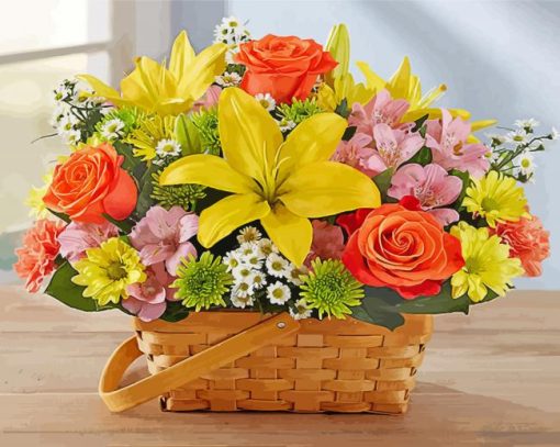 Beautiful Flowers In Basket Diamond Paintings