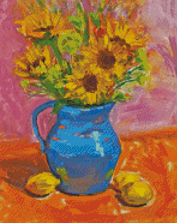 Sunflowers In Blue Vase With Lemons Diamond Paintings