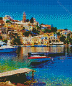 Boats In Halki Island Diamond Painting