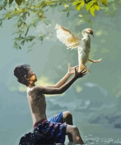 Boy And Birds Diamond Painting