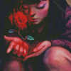 Girl And Red Rose Diamond Painting