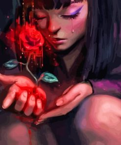 Girl And Red Rose Diamond Painting