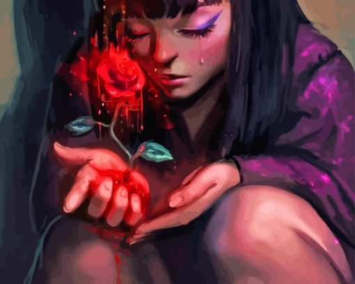 Girl And Red Rose Diamond Painting