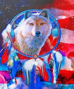 White Wolf In Dreamcatcher Diamond Painting