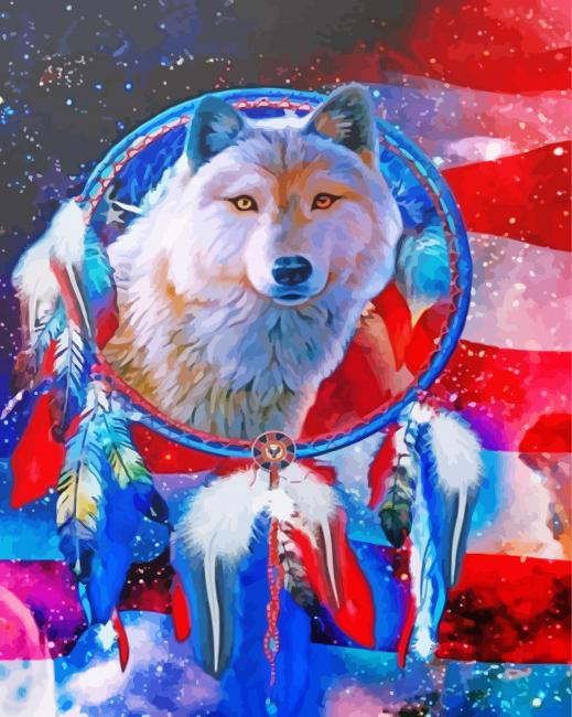 White Wolf In Dreamcatcher Diamond Painting