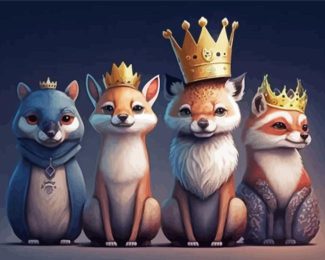 5 Animals Wearing Crowns Diamond Painting