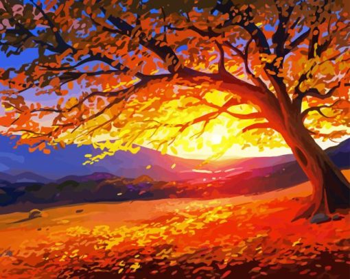 Autumn Sunset Scene Diamond Painting
