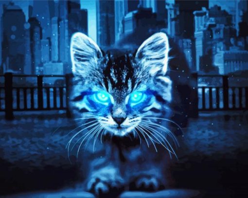 Blue Dark Abstract Cat Diamond Painting
