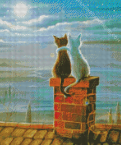 Cats Friends On The Roof Diamond Painting