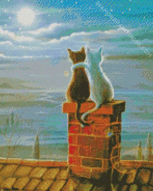 Cats Friends On The Roof Diamond Painting