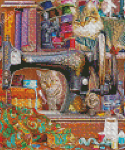Cats In A Sewing Room Diamond Painting