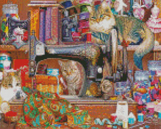 Cats In A Sewing Room Diamond Painting
