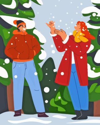 Couple In Snow Illustration Diamond Painting