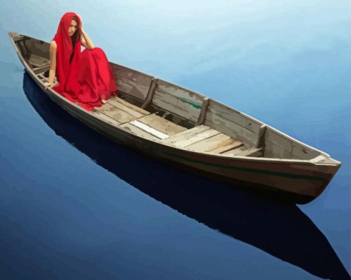 Girl In A Boat Lake Water Diamond Painting