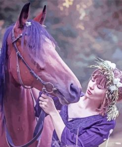 Girl With Purple Horse Diamond Painting