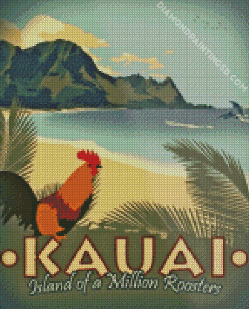 Kauai Island Roosters Poster Diamond Painting