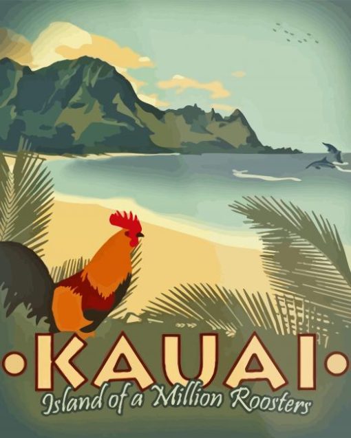 Kauai Island Roosters Poster Diamond Painting