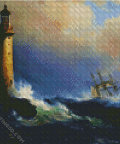 Lighthouse In Storm Art Diamond Painting