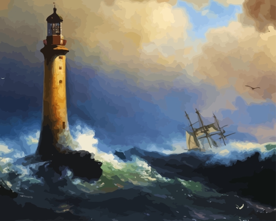 Lighthouse In Storm Art Diamond Painting