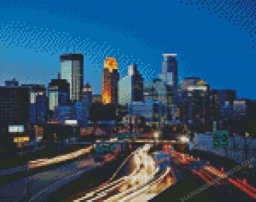 Minneapolis Skyline At Night Diamond Painting