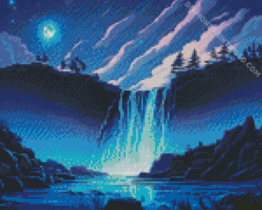 Night Moonlight Waterfall Diamond Painting
