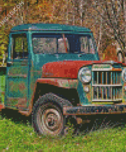 Old Willys Jeep Pickup Truck Diamond Painting