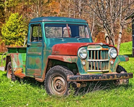 Old Willys Jeep Pickup Truck Diamond Painting