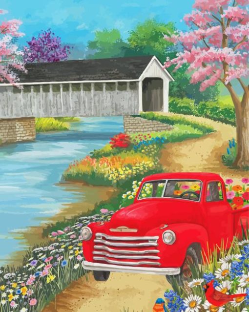 Spring Covered Bridge Diamond Painting