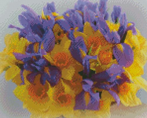 Violet Irises And Daffodils Diamond Painting