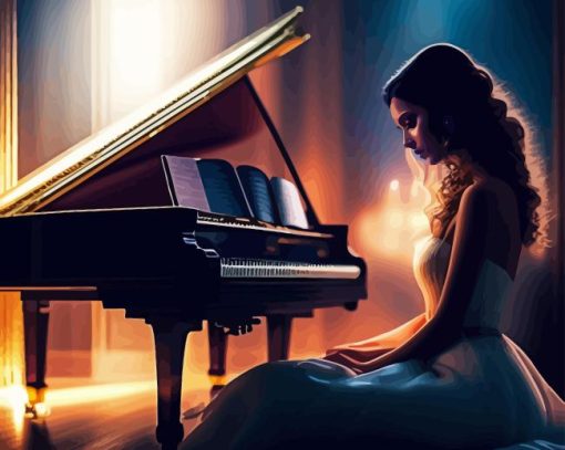 Aesthetic lady And Piano Diamond Painting