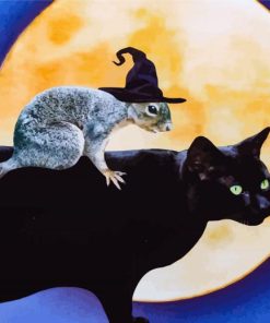 Black Cat And Squirrel Diamond Painting