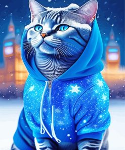 Cat In A Blue Hoodie Diamond Painting