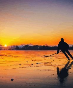 Ice Hockey On Lake Sunset Diamond Painting