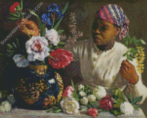 Black Woman with Peonies Diamond Painting