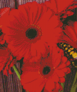 Butterfly On Red Gerbera Diamond Painting