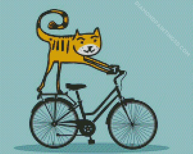 Cat Riding A Bike Diamond Painting