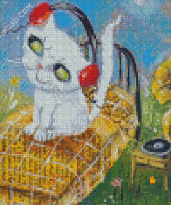 Cat With Headphones Diamond Painting