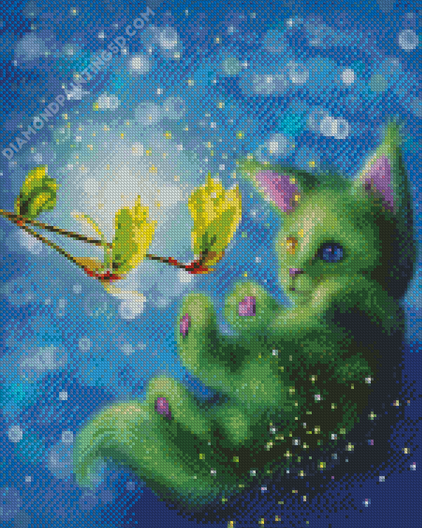 Fantasy Green Cat Diamond Painting