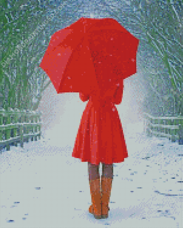 Girl With Red Umbrella Diamond Painting