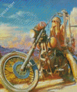 Hippie Girl On Motorcycle Diamond Painting